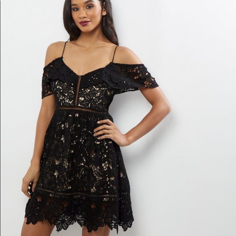 New Look Premium Black Lace Cold Shoulder Dress